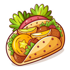 Cartoon Falafel Wrap Illustration with Fresh Lettuce and Tomato