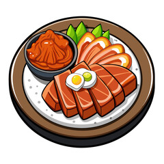 Delicious cartoon bossam with kimchi and quail eggs