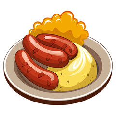 Cartoon Bangers and Mash with Gravy Illustration