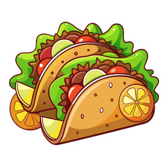Cartoon Tacos with Meat, Vegetables, and Lime Slices