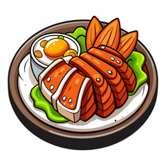 Delicious grilled tofu dish cartoon illustration, savory meal