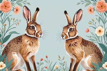 Fototapeta premium Charming Hare Illustrations in Soft Colors with Ample Planning Space