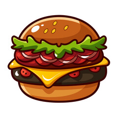 Cartoon Hamburger Illustration with Cheese and Lettuce Topping