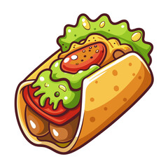Cartoon Burrito with Lettuce, Tomatoes, and Guacamole