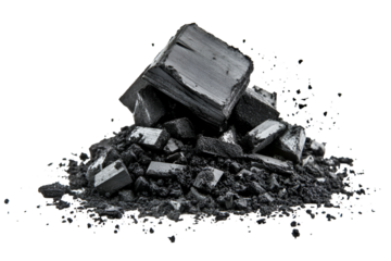 Dark charcoal crumbles dramatic texture black powder intense shadow