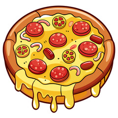 Cartoon Pepperoni Pizza Illustration with Melted Cheese