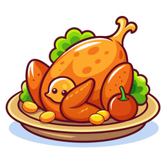 Cartoon Thanksgiving Turkey on a Plate Illustration