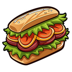 Cartoon Sandwich Illustration with Lettuce, Tomatoes and Salami