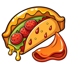 Delicious Cartoon Taco with Toppings and Dripping Sauce