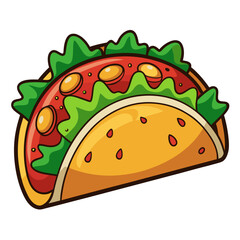 Cartoon Taco Vector Image with Toppings and Lettuce