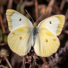 Fototapeta premium Pale Yellow Butterfly Closeup Nature Photography