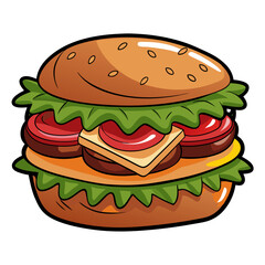 Cartoon Double Cheeseburger Illustration with Lettuce and Tomato