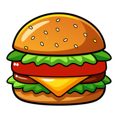 Cartoon Burger with Lettuce, Tomato, and Cheese