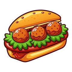 Cartoon Meatball Sandwich with Lettuce and Tomato Sauce