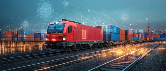 Digital freight train transporting cargo containers.