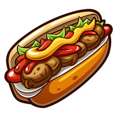 Delicious Meatball Sub Cartoon Illustration with Sauce