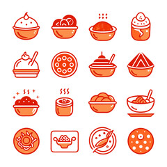 Orange Food Icons: Various Dishes and Treats Vector Set