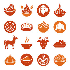 Silhouetted orange images of food and animals illustration