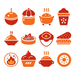 Orange and Red Icon Set of Food and Fire