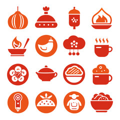 Icons representing traditional food, beverage, and culture