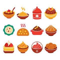 Indian Cuisine Food Flat Style Illustrations Set Design