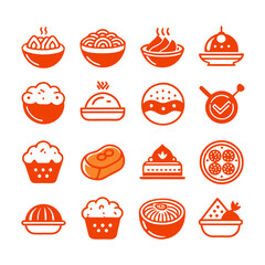 Orange Vector Food Icons Set on White Background