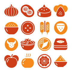 Traditional Chinese Cuisine Vector Icons Set for Lunar New