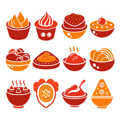 Variety of Food Illustration in Bowls, Orange and Red