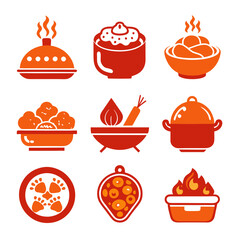 Colorful kitchen icons representing food and cooking styles