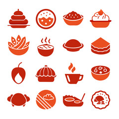 Orange icons depicting sweet treats and savory snacks