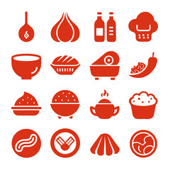 Red culinary icons: Cuisine, cooking, and gastronomy elements
