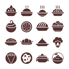 Culinary Dishware Icons Set: Food and Dessert Varieties