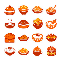 Assorted Orange Food Illustration Vector Graphic Icons Set