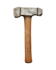 Vintage Rustic Carpentry Cross Pein Hammer with Worn Metal Head and Wooden Handle Tool for Construction and Woodworking Isolated on Transparent and White Background