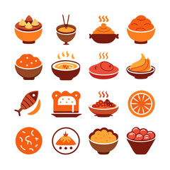 Assorted food bowl icon set, vector illustration isolated