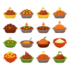 Cartoon bowls with different kinds of delicious sauces