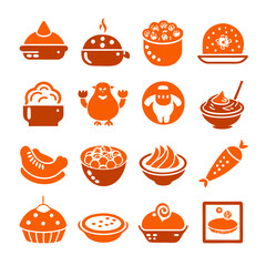 Orange Dessert Icons Collection Isolated on White Background