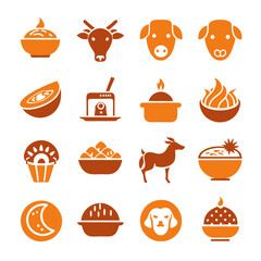 Orange Icon Set of Animals and Assorted Foods