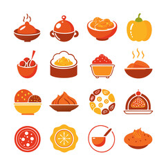 Variety of food vector icons. Isolated illustration set