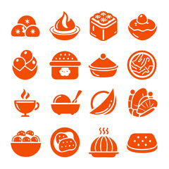 Diverse Dessert Icons Set in Vibrant Orange