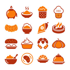 Two-Tone Food Icon Set: Diverse Culinary Delights