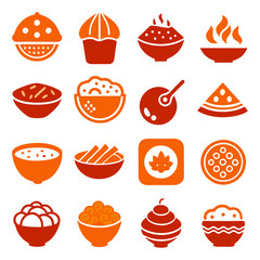 Assorted food icons representing meals and snacks variety