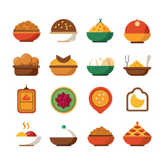 Colorful Flat Design Food Icon Set Illustration Vector