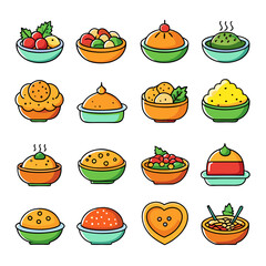 Colorful Bowls Collection Icon Set of Tasty Food