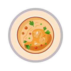 Bowl of tasty creamy soup with vegetable garnish