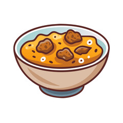 Cartoon chicken curry in a bowl illustration icon
