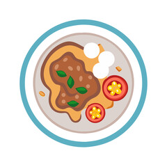 Illustration of delicious dish with egg, tomato, and sauce