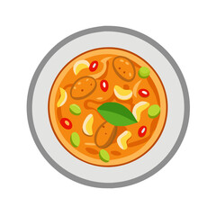 Delicious Tom Yum Soup Bowl Illustration on Black