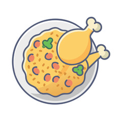 Delicious Chicken and Rice Plate Icon on Black