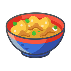 Cartoon Curry Dish with Vegetables in Colorful Bowl